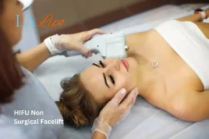 Woman having Hi-Fu to reduce wrinkles Guildford.
