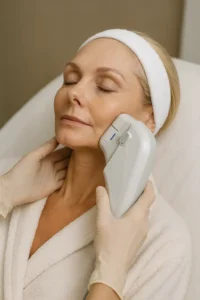 Woman receiving HIFU non surgical facelift treatment Guildford