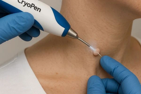 Person receiving Cryotherapy skin tag removal Guildford